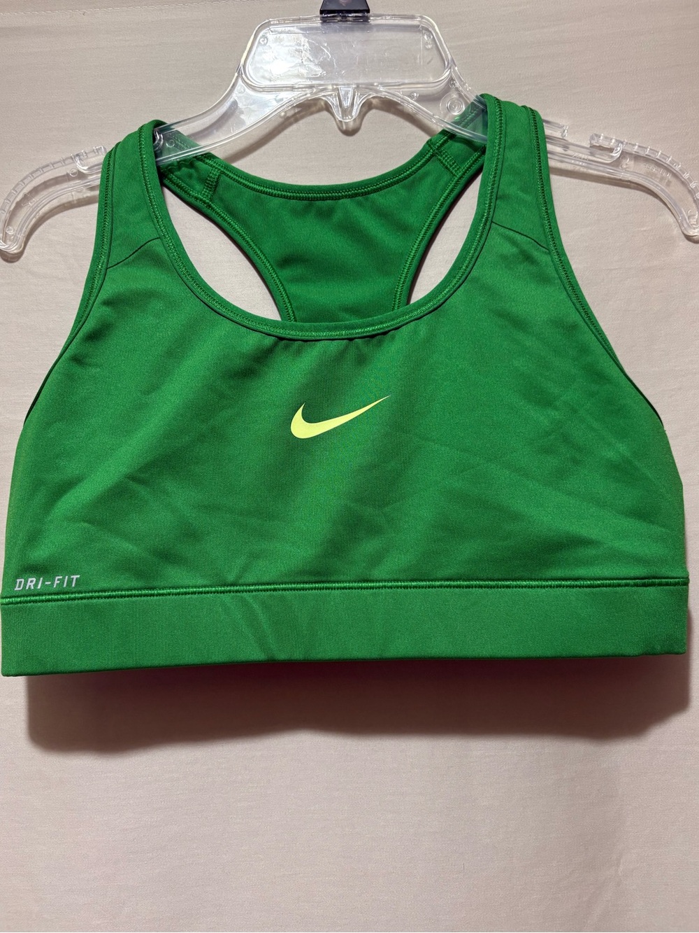 Nike Green Sports Bra with Yellow Swoosh Size M